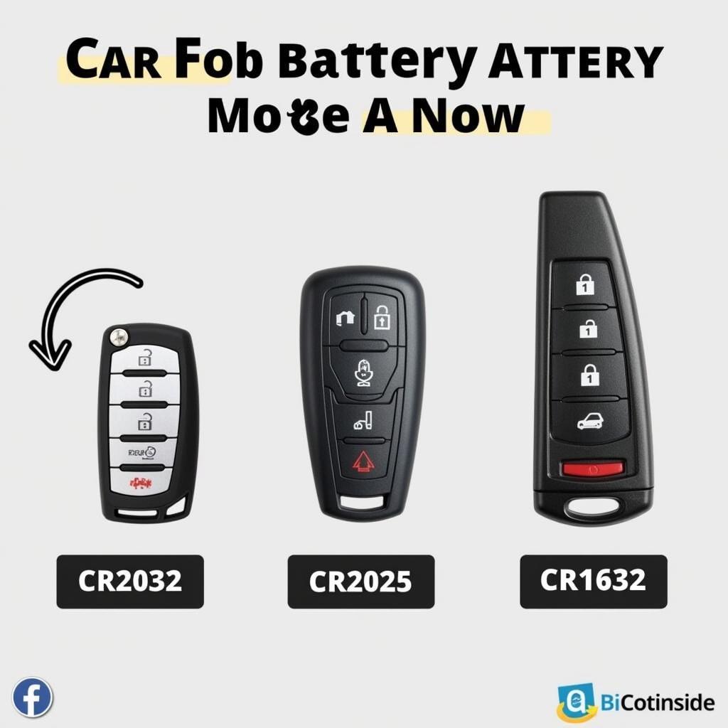 Car Key Fob Battery Types CR2032, CR2025, CR1632