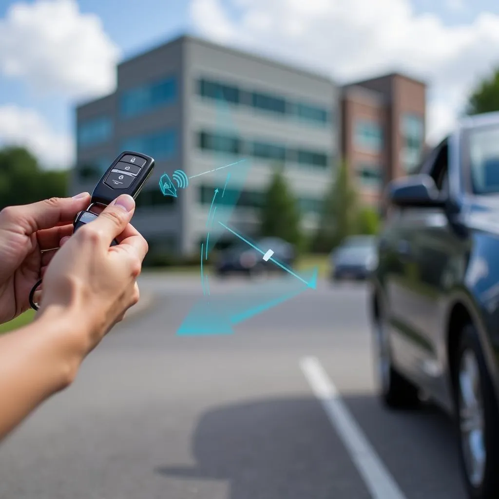 Testing car key fob range near a building