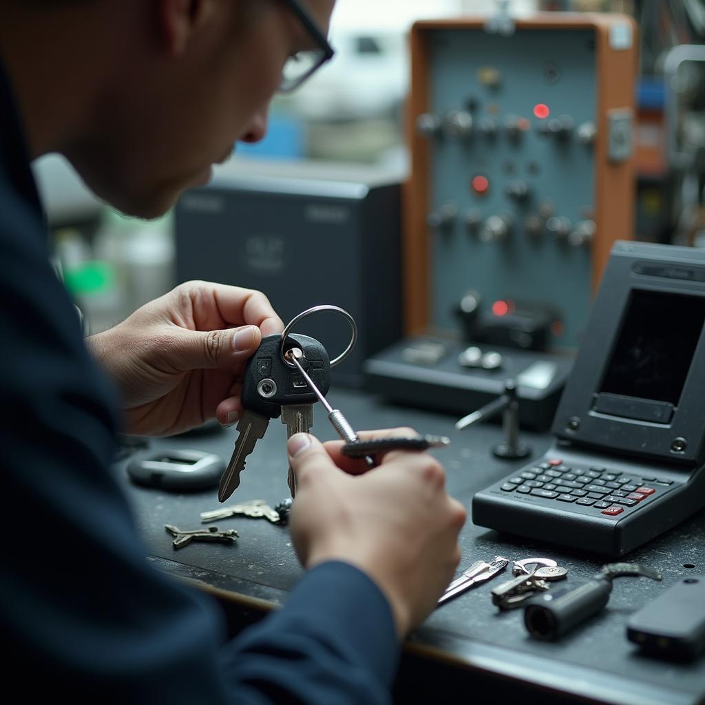  Inside a car key head repair shop