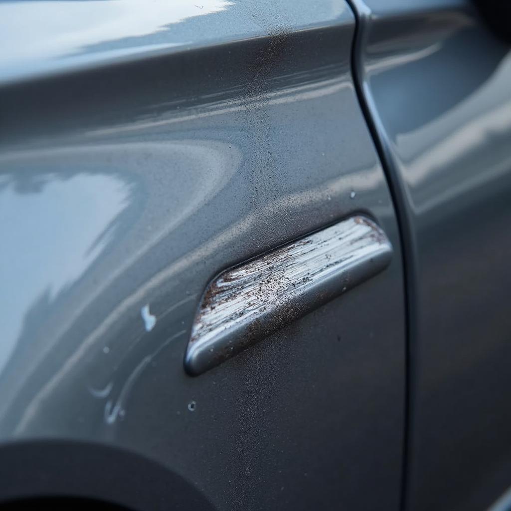 Car keyed damage close up