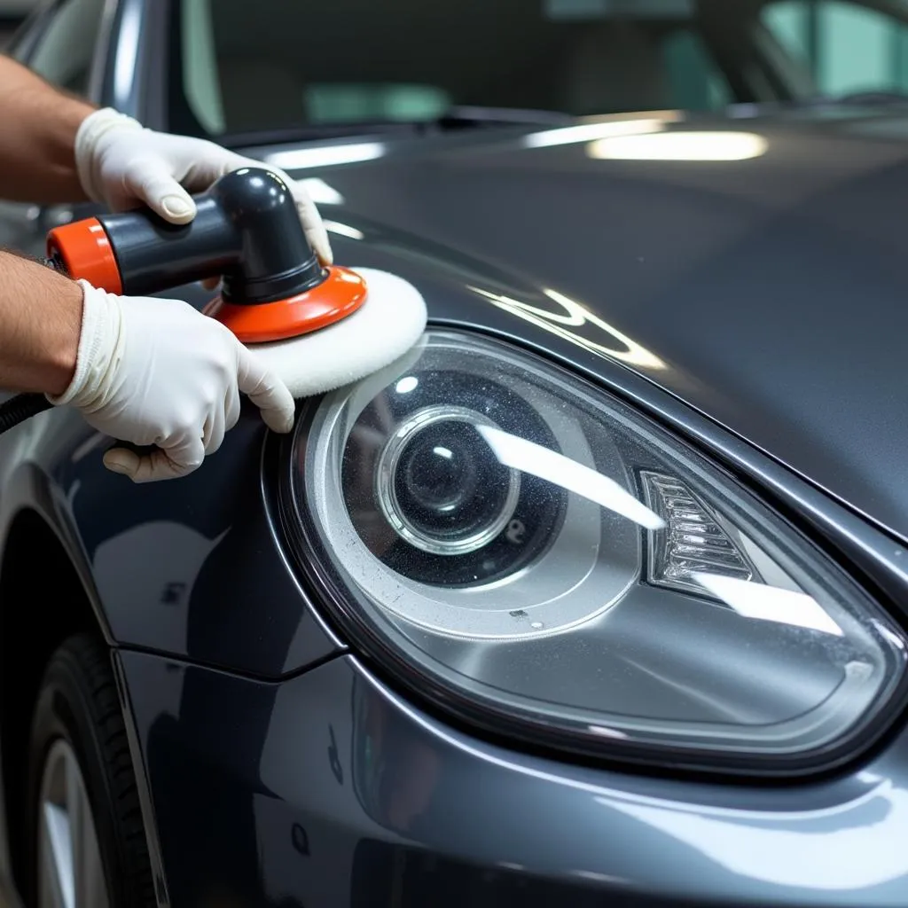 Polishing a car light lens with a polishing machine