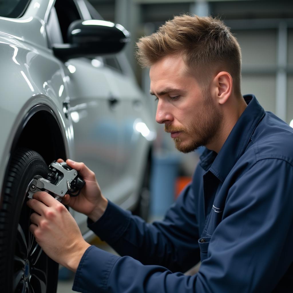 Car Mechanic Inspecting Damage in Kilmarnock