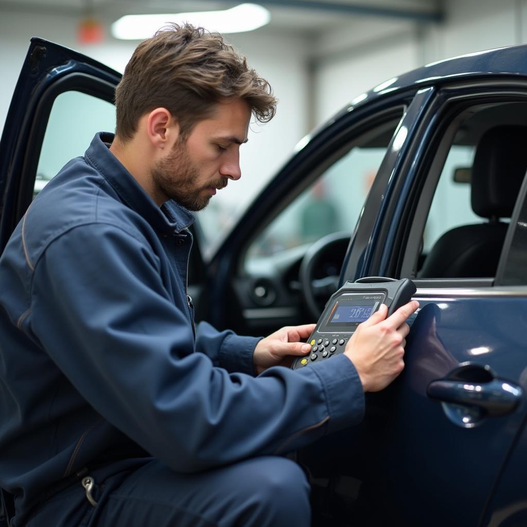 Car Mechanic Diagnosing a Power Window Issue