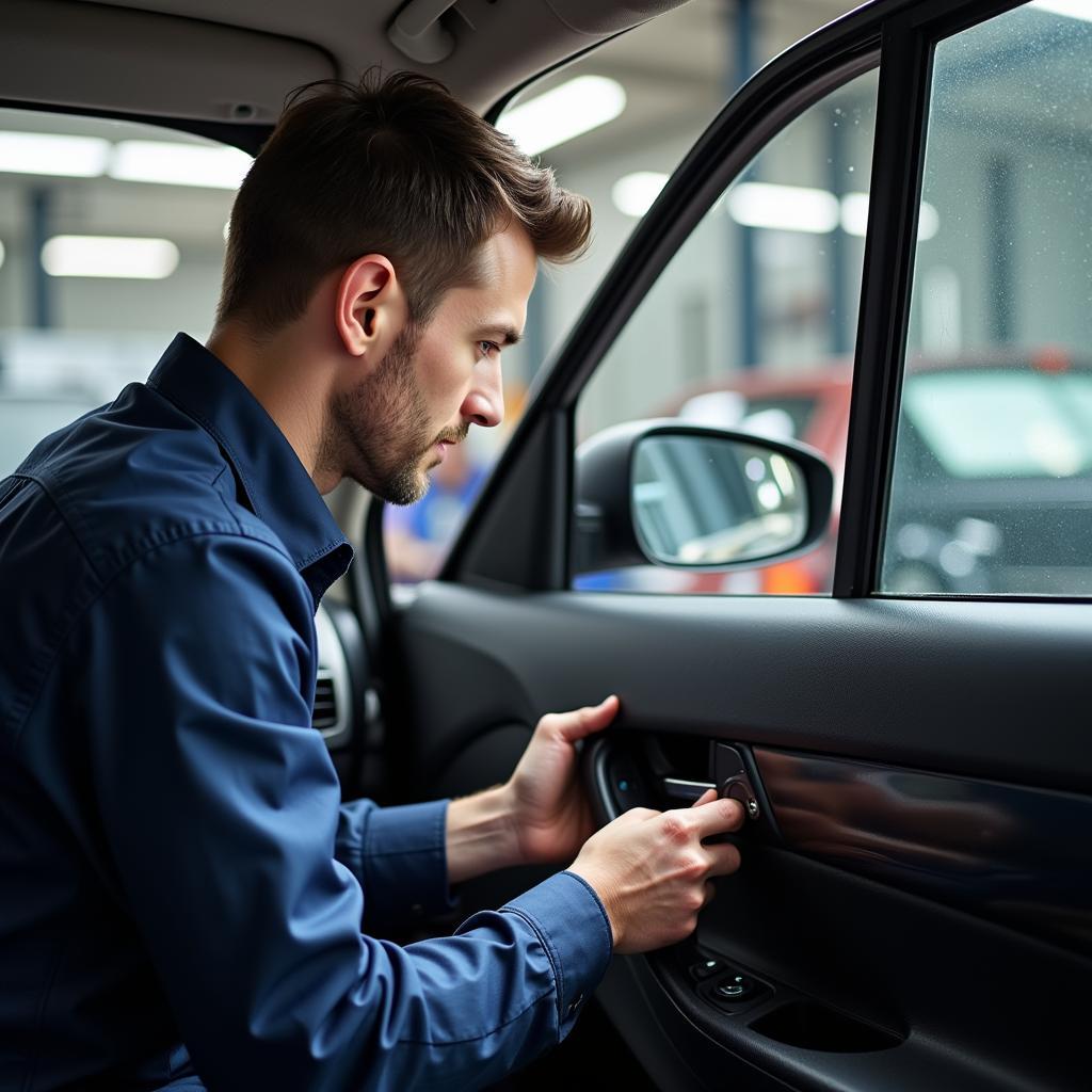 Car Mechanic Repairing Power Window