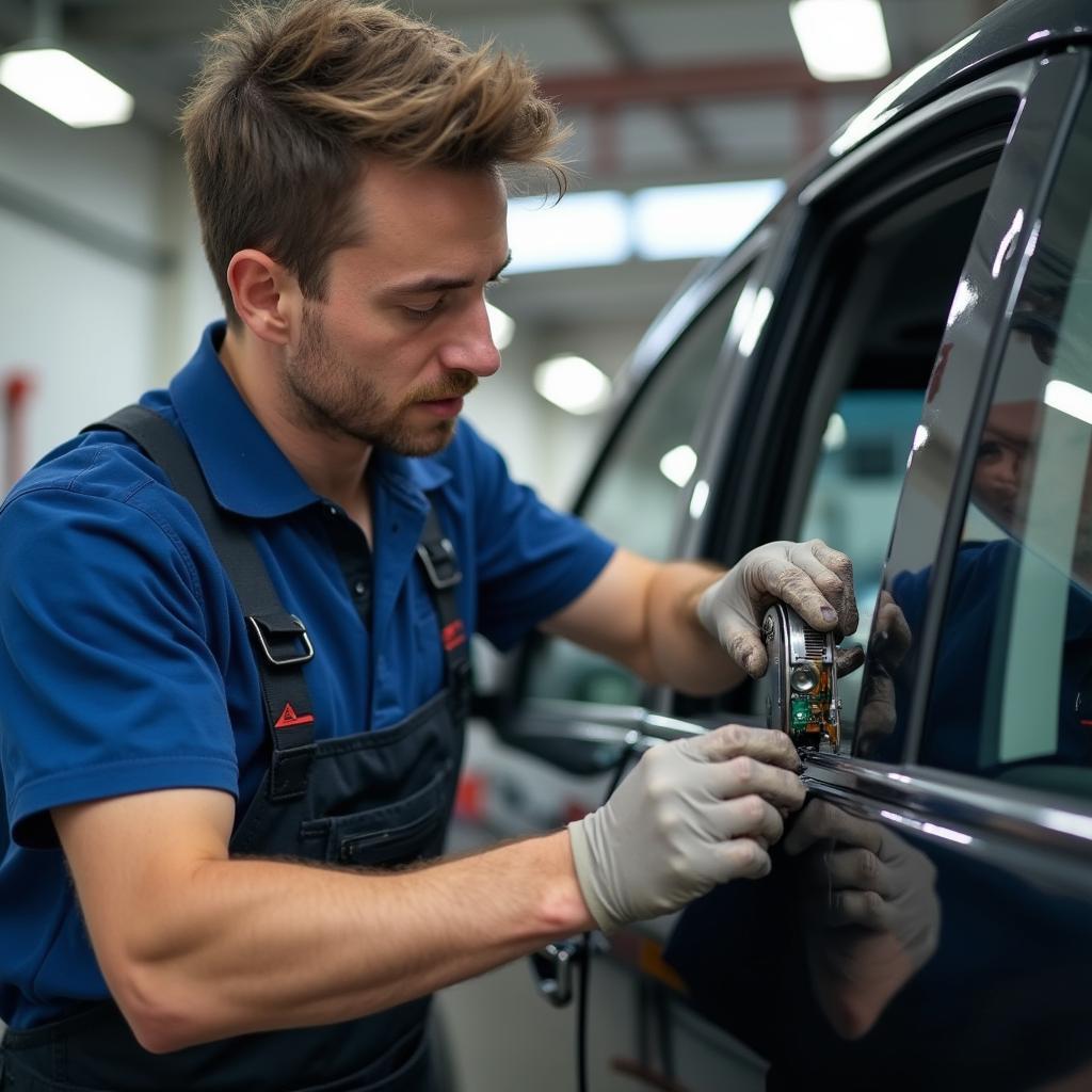 Car Mechanic Repairing Window