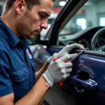 Car Mechanic Repairing Window Lock