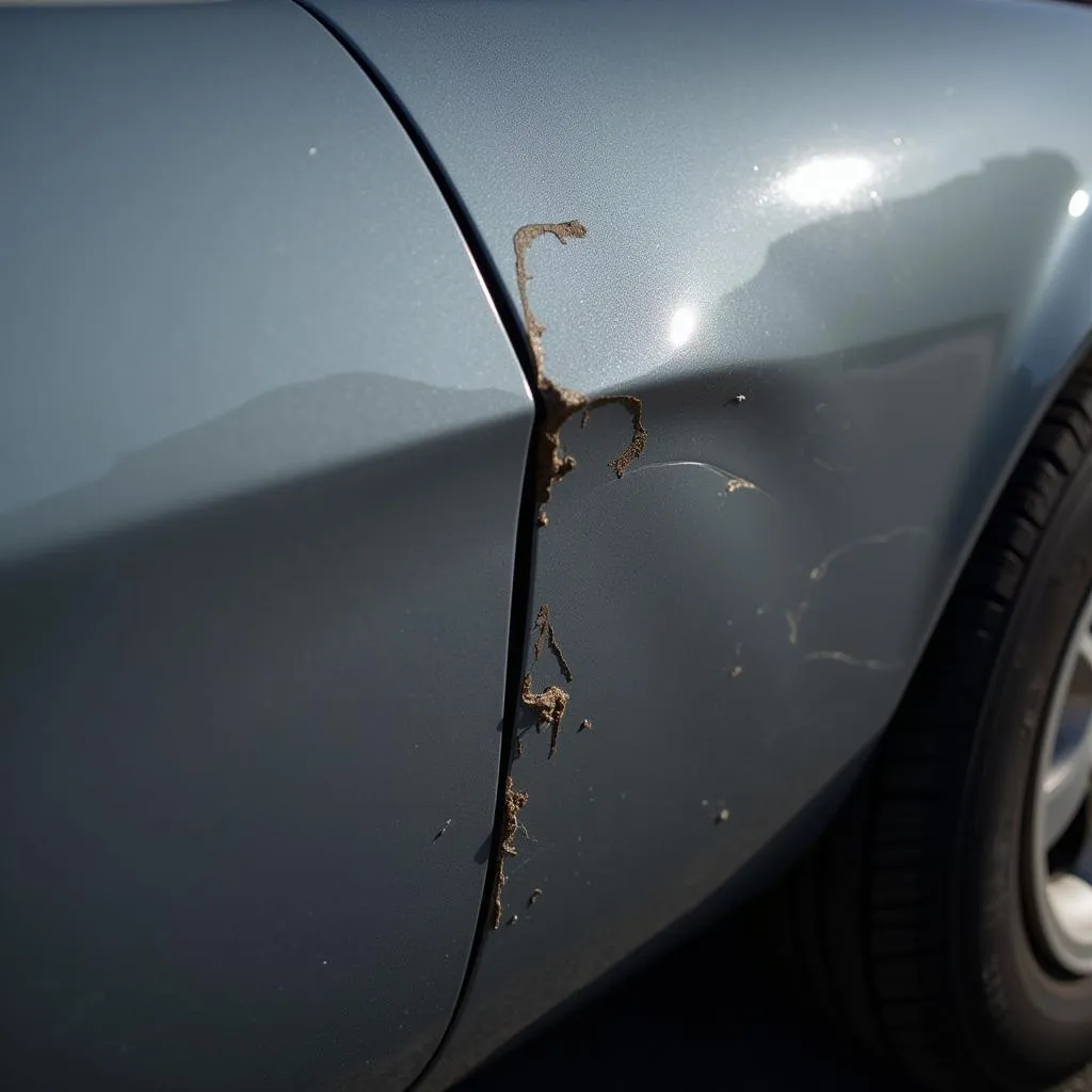 Close-up screenshot of a car dent in Car Mechanic Simulator 2015.