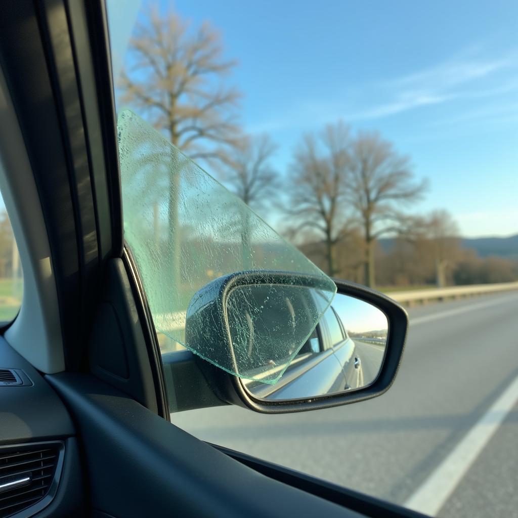 Car on the Road With Temporary Window Repair