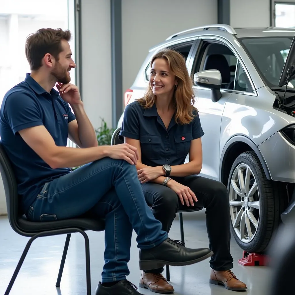 Car owner reviewing a repair estimate with a qualified technician