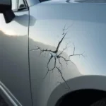 Close-up of a car paint crack