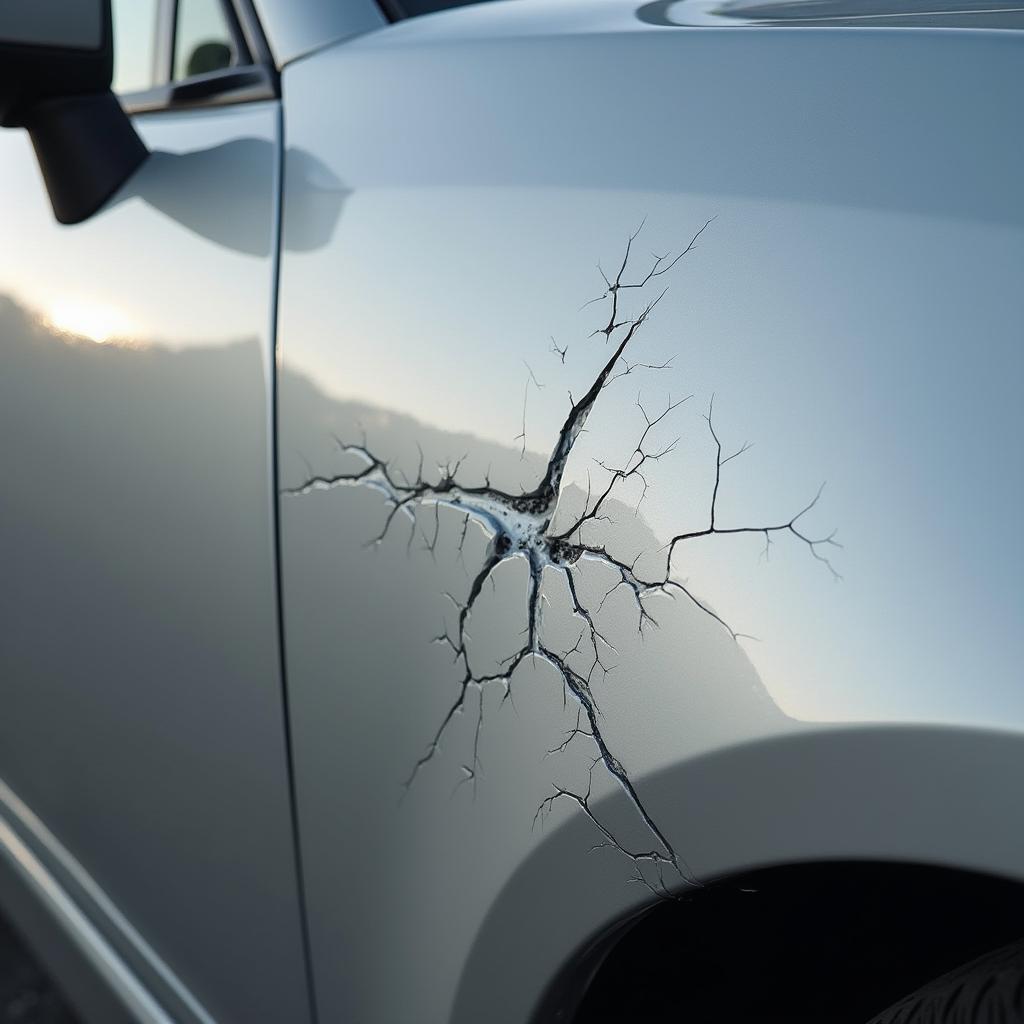 Close-up of a car paint crack