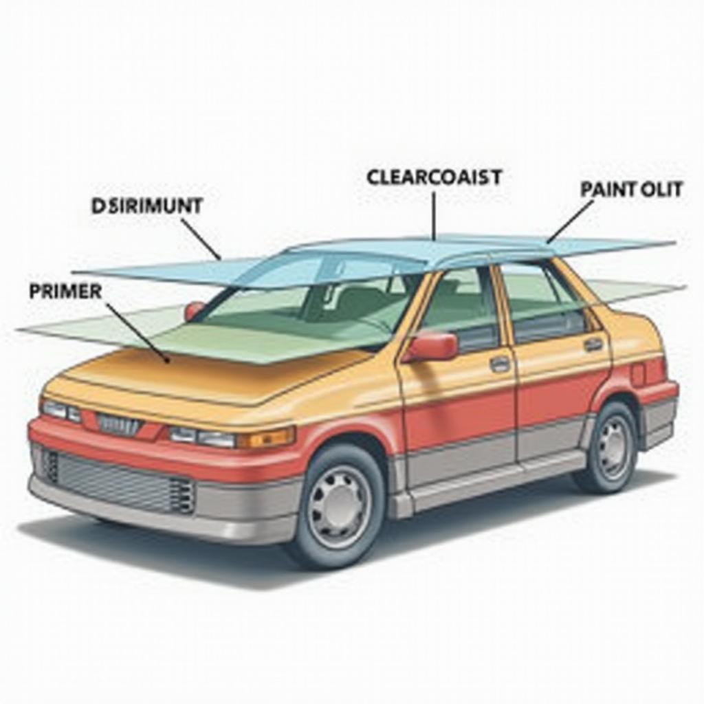 Cross-section illustration of car paint layers