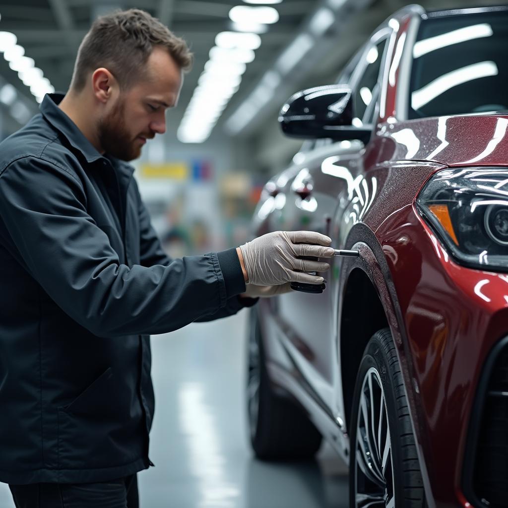 Professional car paint matching in progress at an Armagh body shop