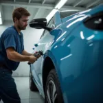 Expert car paint matching in a Lalor body shop