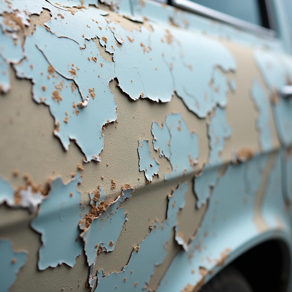 Close-up of car paint peeling