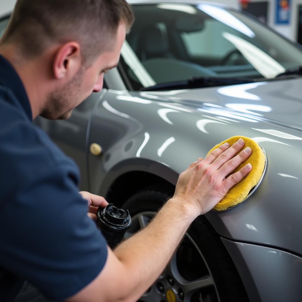 Applying a protective wax coating to a car's paint in Weston-super-Mare