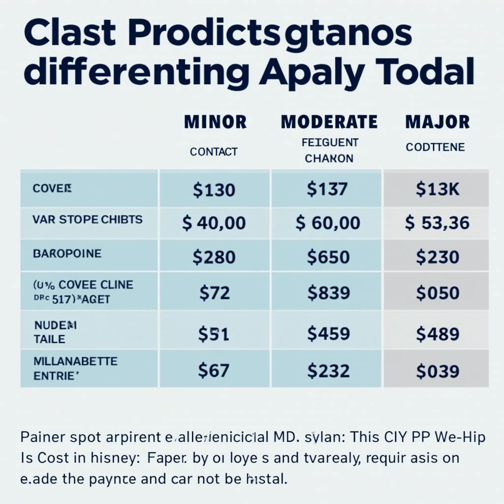 Chart comparing car paint repair costs in Sydney