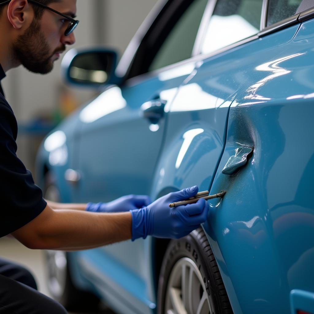  Close-up of Car Paint Repair in Progress in South Liverpool 