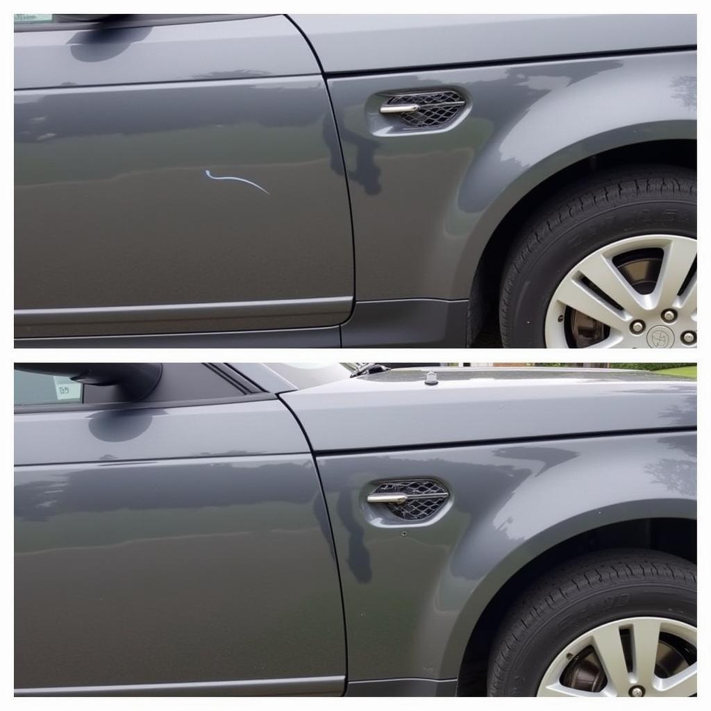 Before and After Application of Car Paint Repair Stickers