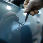 Close-up of a car paint scratch being repaired in Northampton