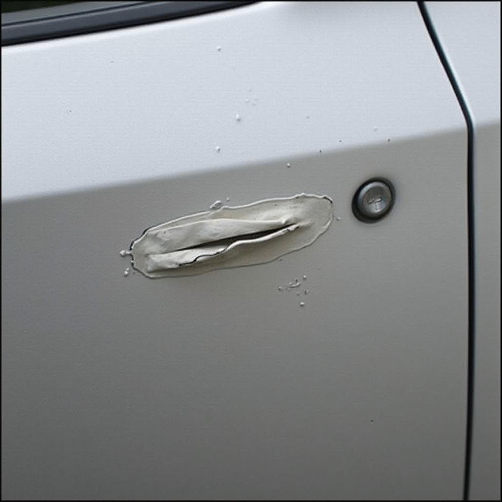 Close-up of car paint scuff