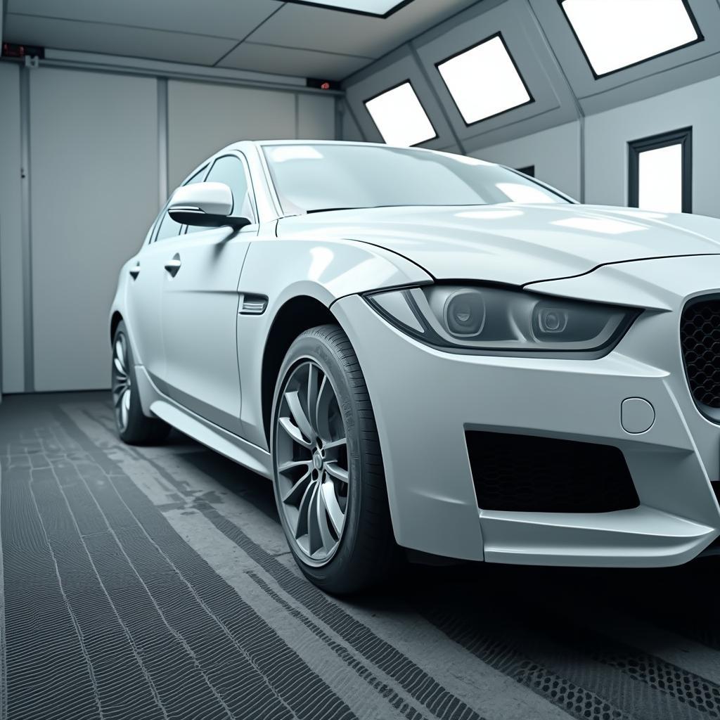 A car undergoing professional painting in a Lutterworth body shop