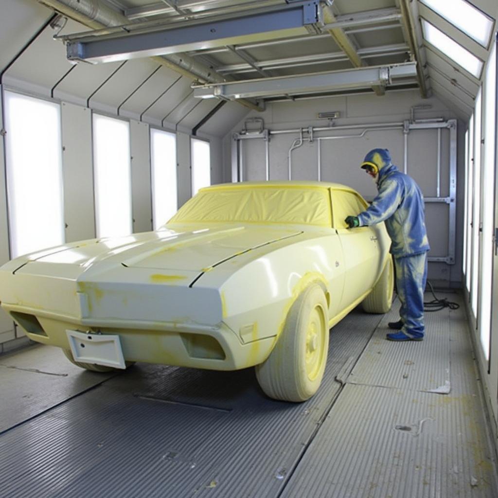 Car painting process in a Newark on Trent body shop