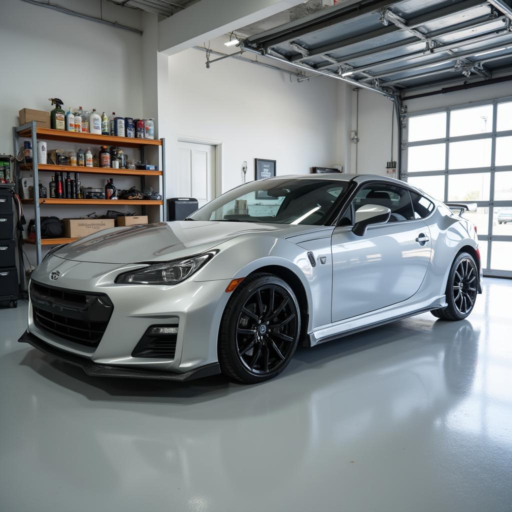 silver car parked in a clean and organized home garage