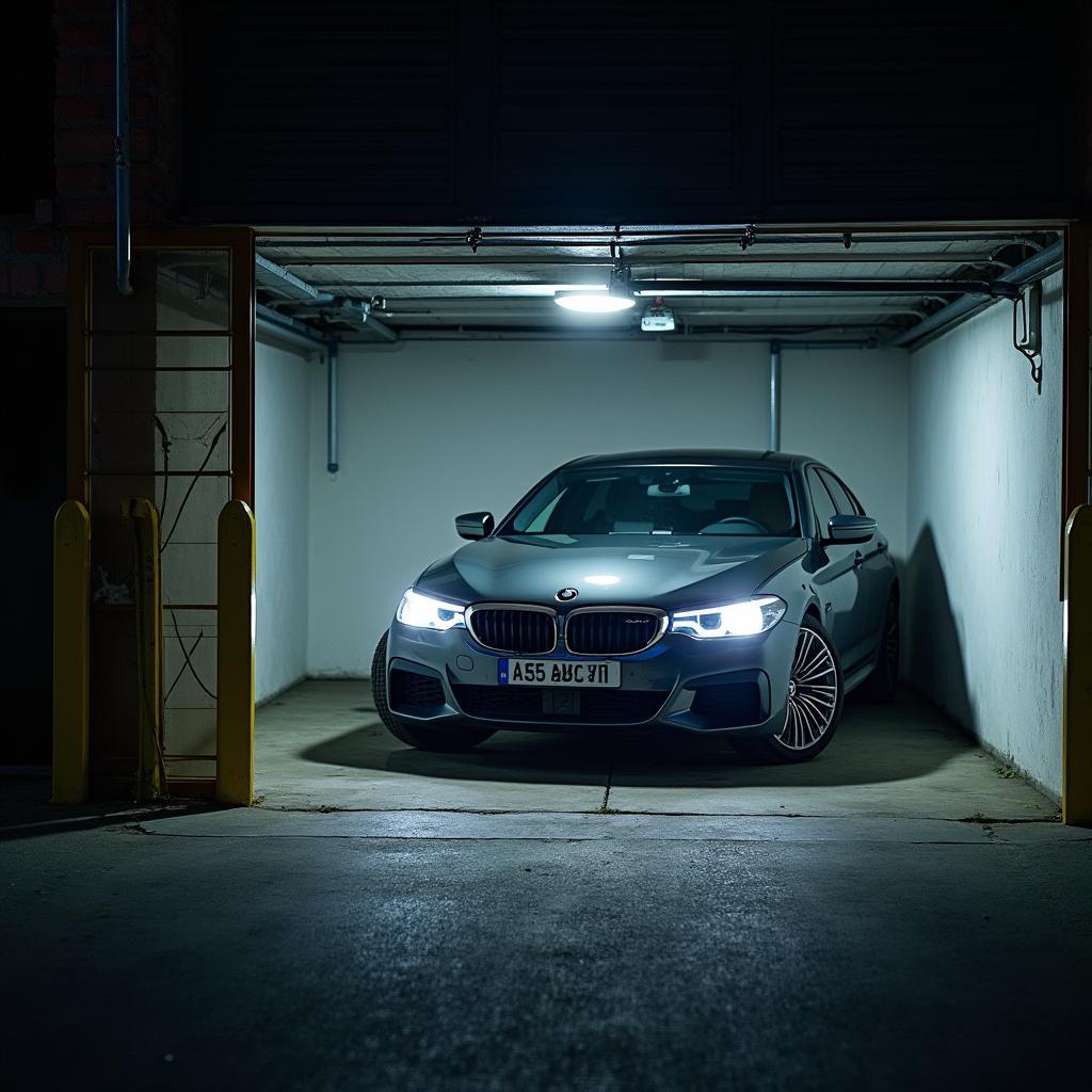 Car Parked in a Well-Lit Garage