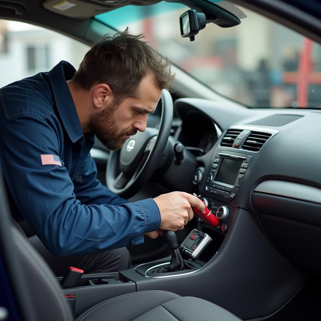 Mechanic Repairing a Car Power Seat