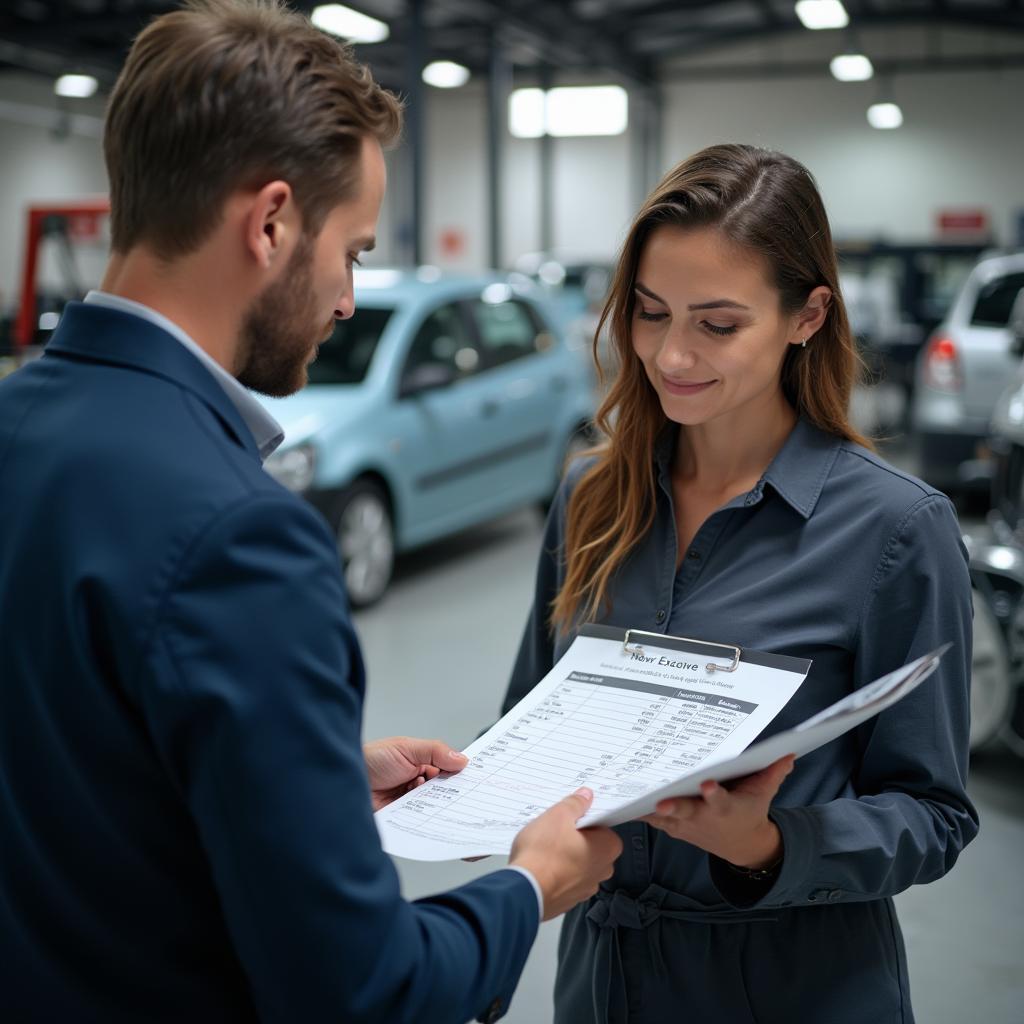 Car repair cost estimate being reviewed