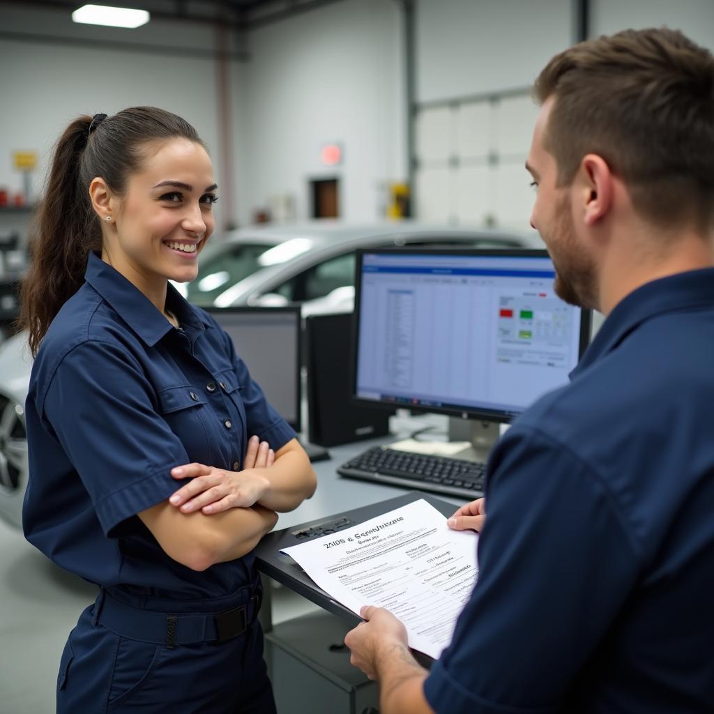 Mechanic explaining car repair estimate in Atherton