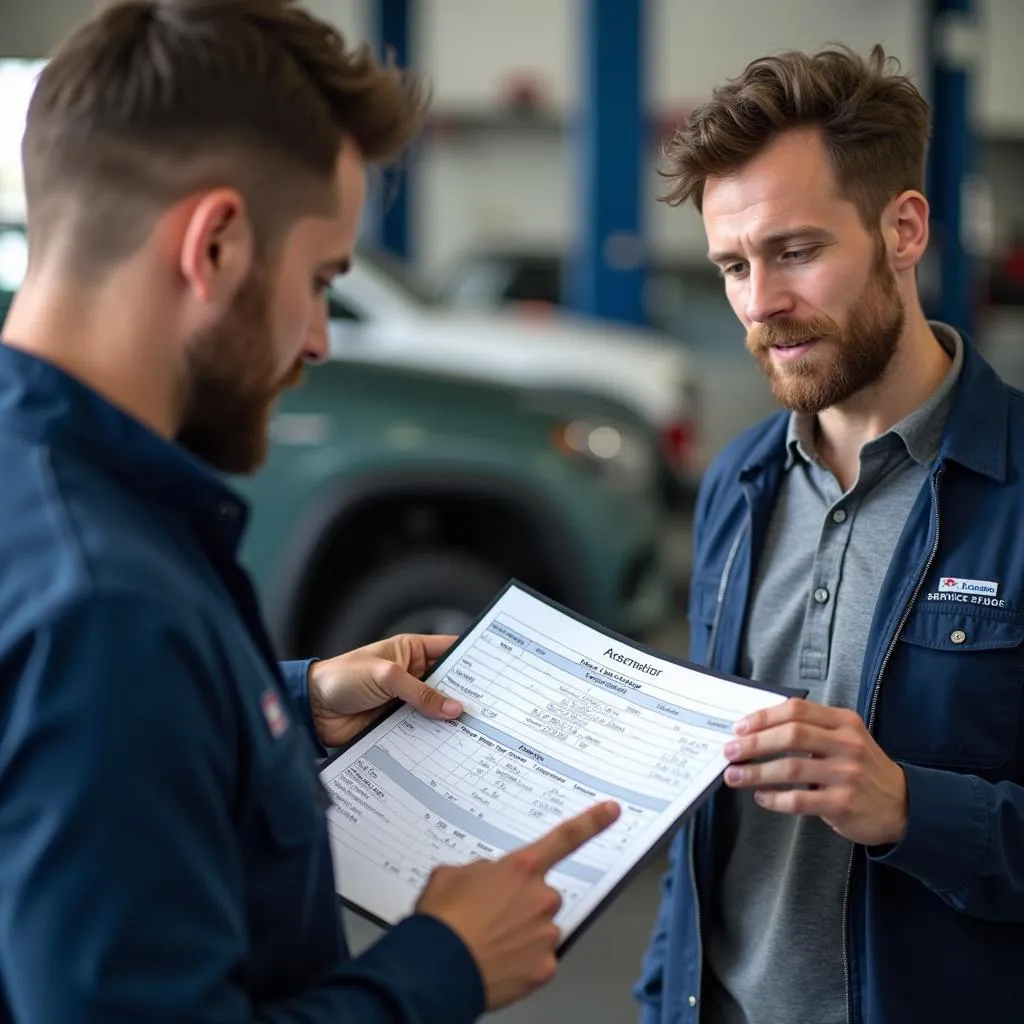 Auto repair estimate being reviewed in Bedford