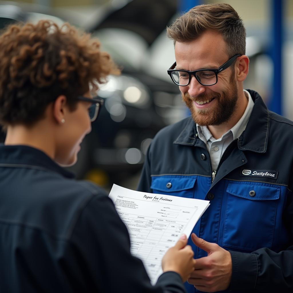 Mechanic providing a car repair estimate in East Lincs