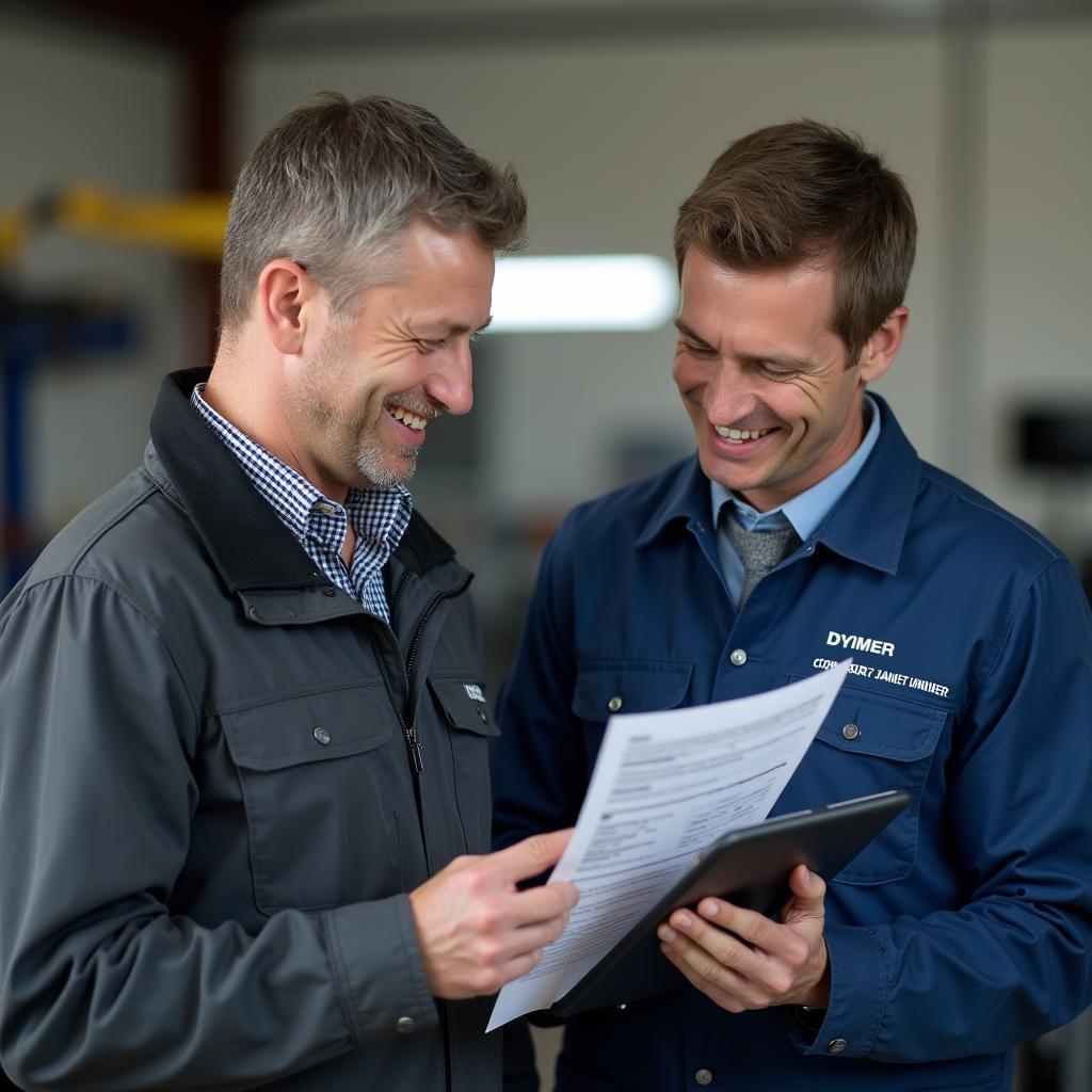 Mechanic discussing car repair estimate with a customer