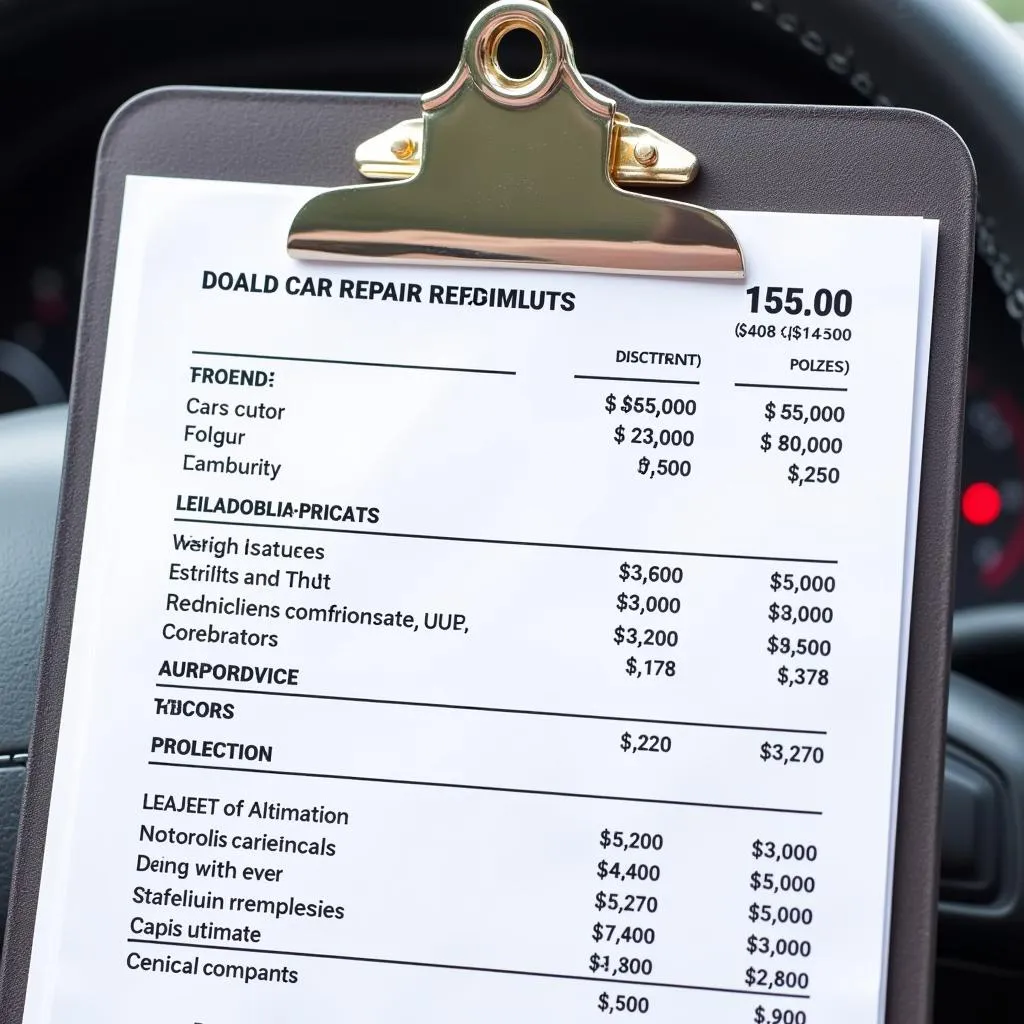 Car Repair Estimate on Clipboard