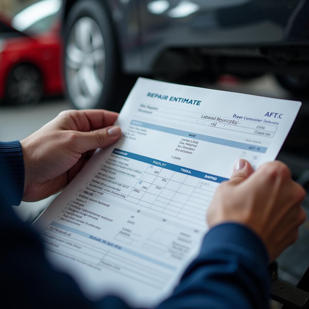 A car repair estimate being reviewed in a Sittingbourne shop