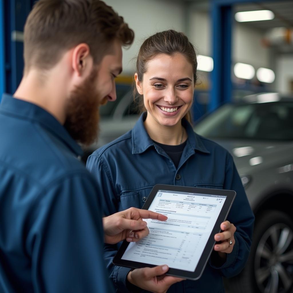 Mechanic providing car repair estimate in Stoke-on-Trent