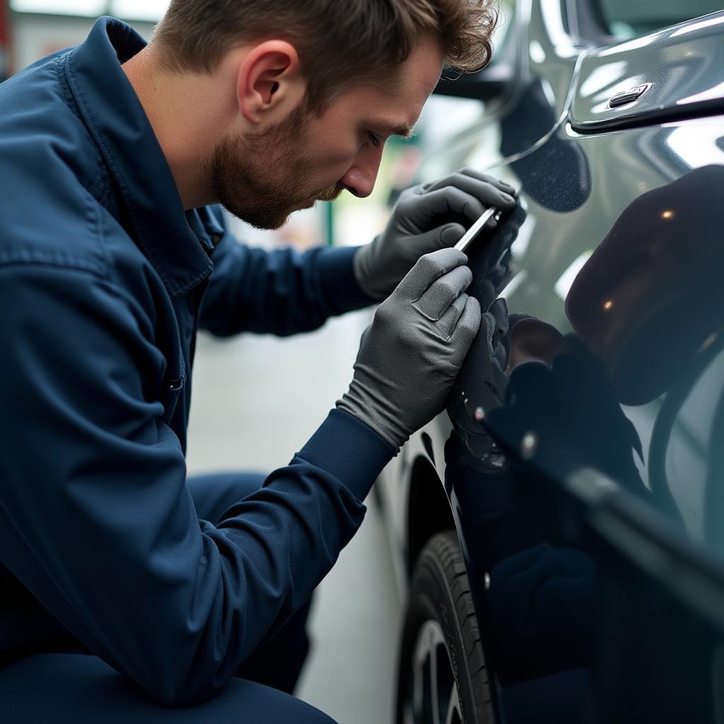 Car repair expert in Uckfield examining damage