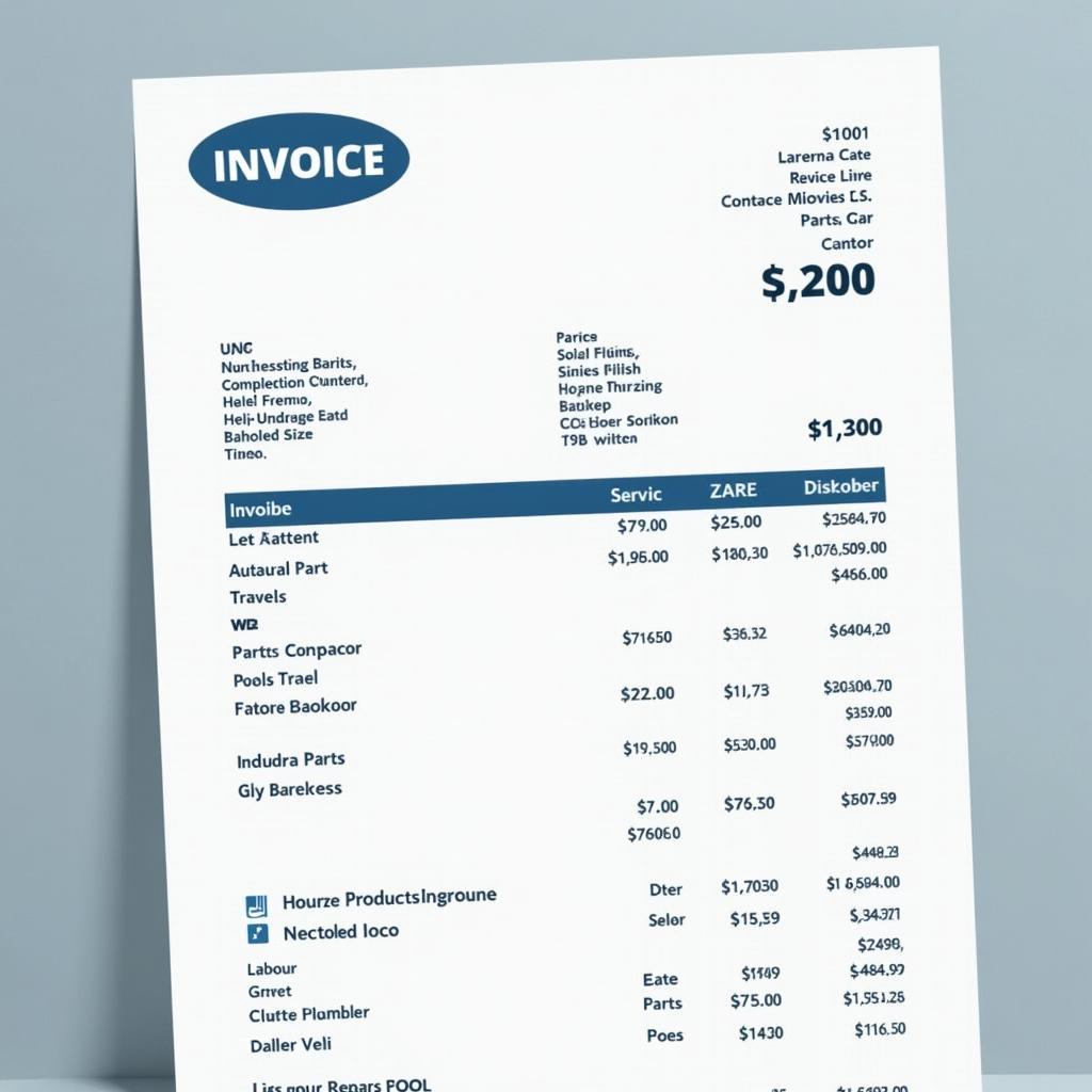 Detailed car repair invoice