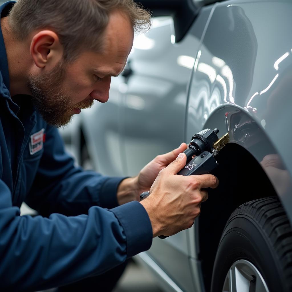 Car Repair Professional Assessing Damage