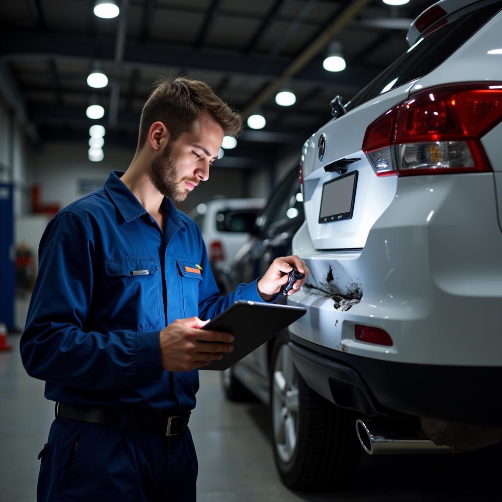 Car Repair Professional Assessing Damage