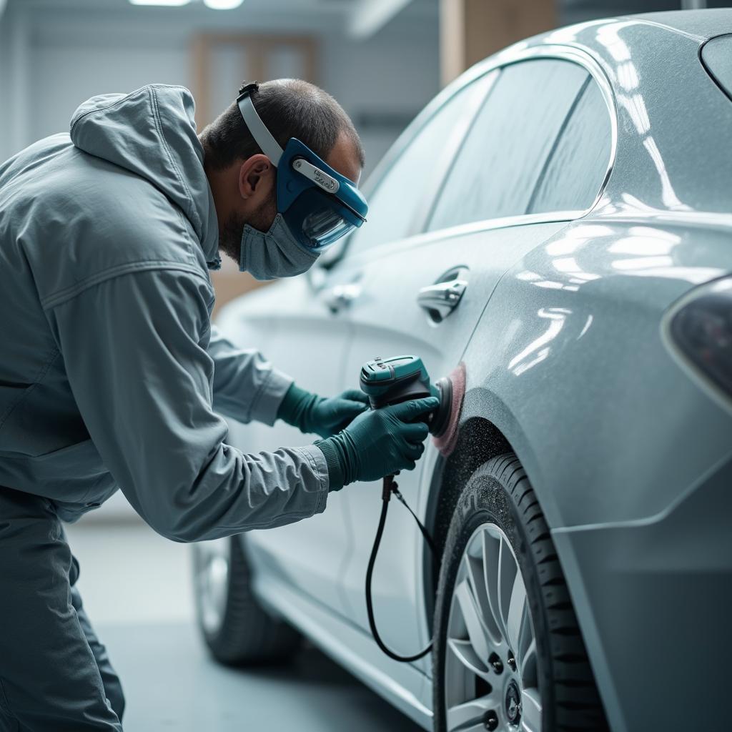 Car Repair Professional Sanding a Vehicle