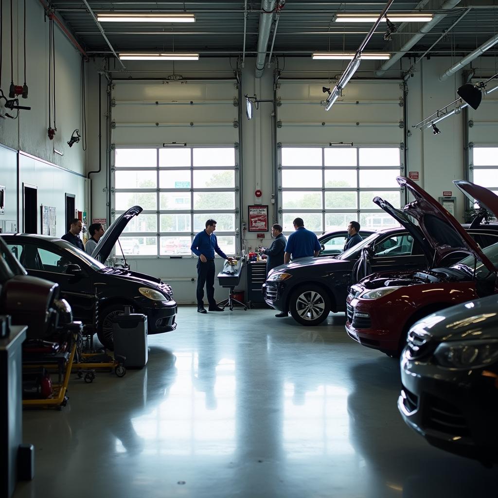 Busy car repair shop in Long Island