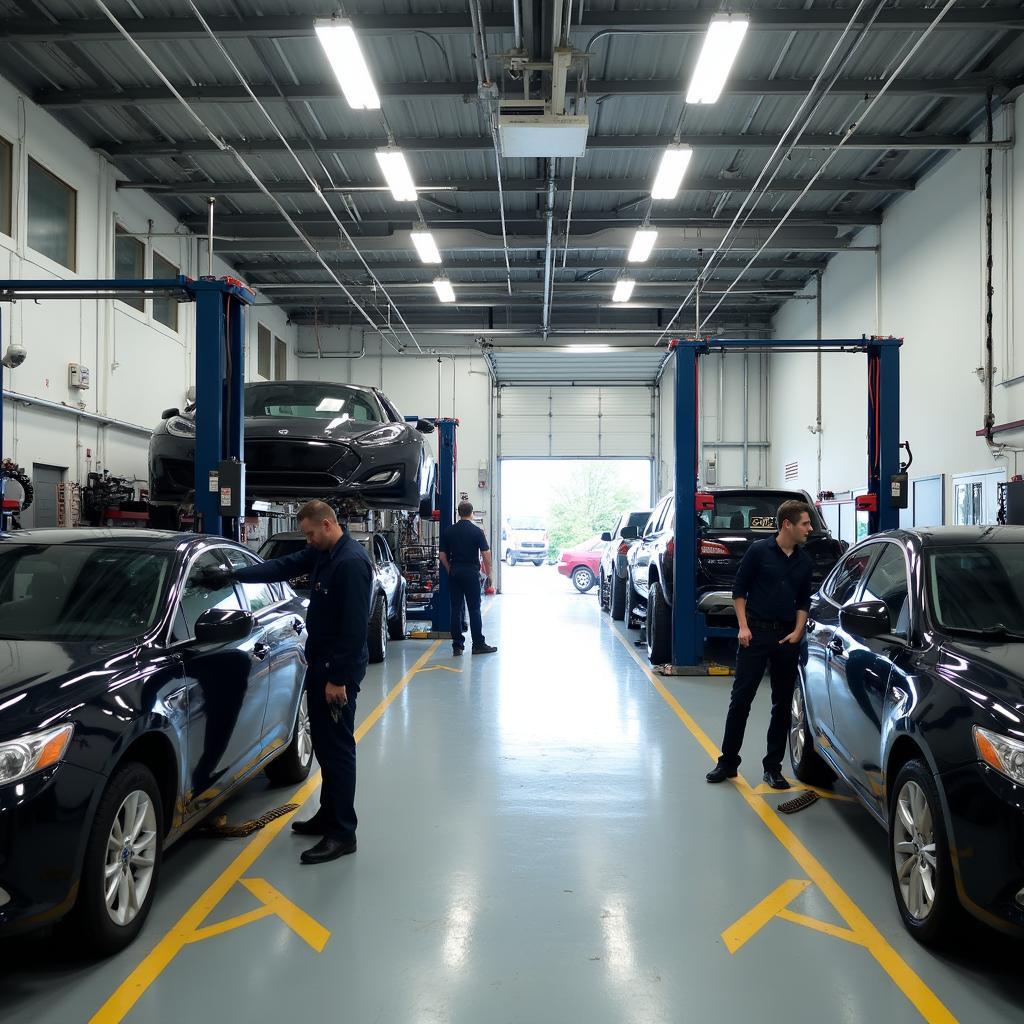 Interior of a car repair shop in Stapleford