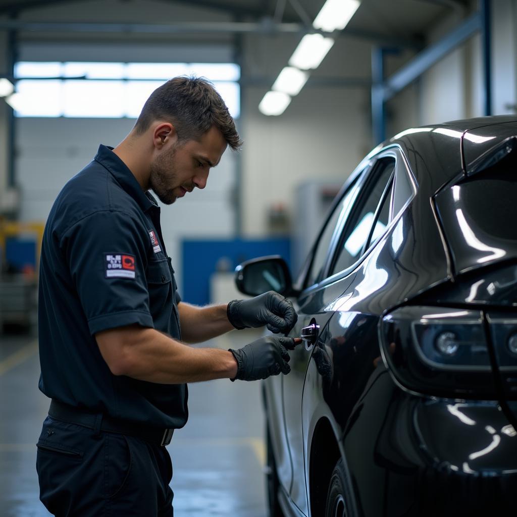 Car repair technician in South Shields inspecting a car