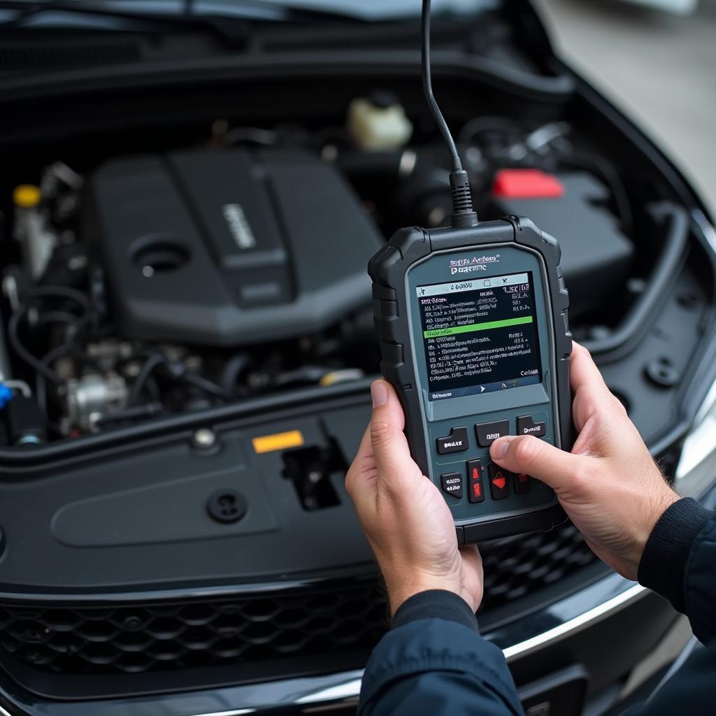 Technician Using Diagnostic Tool on a Vehicle