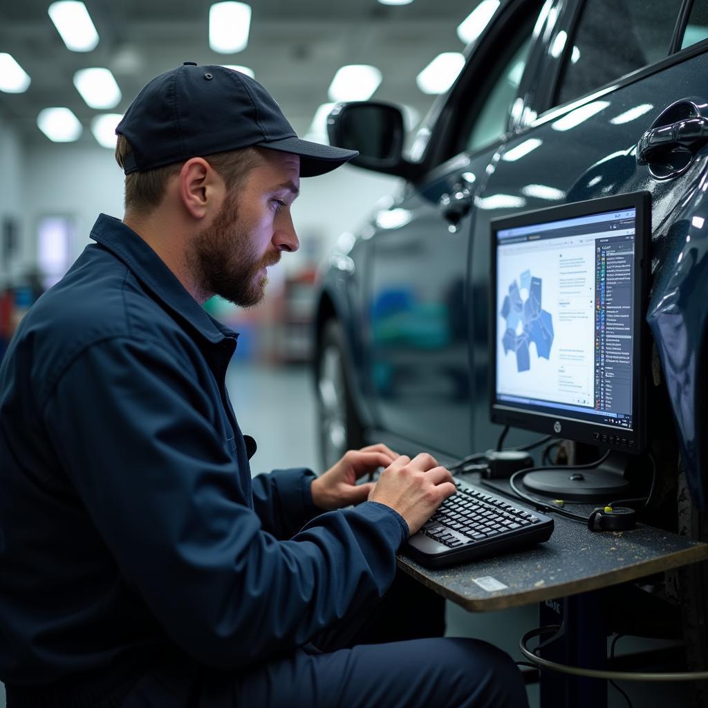 A technician using advanced technology for car repairs in Longton Preston