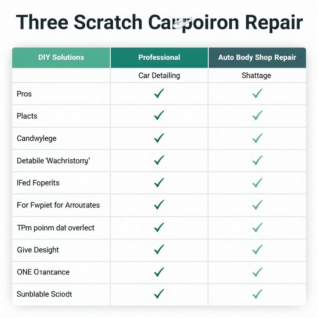 Car Scratch Repair Comparison Chart