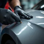 Car scratch repair in progress at a Leeds body shop